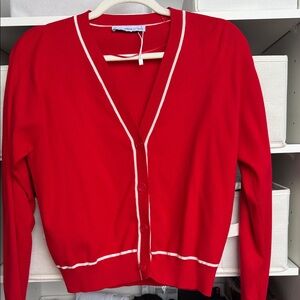 Mango Red V-Neck Button-Up Women's Sweater